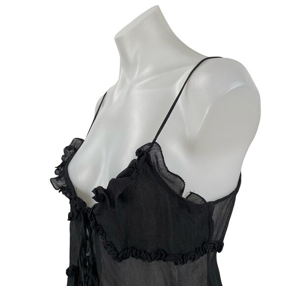 Zara Women's Black Mes Sheer Tie Ruffle Peplum Cami Camisole Tank Top Size M - Picture 2 of 5